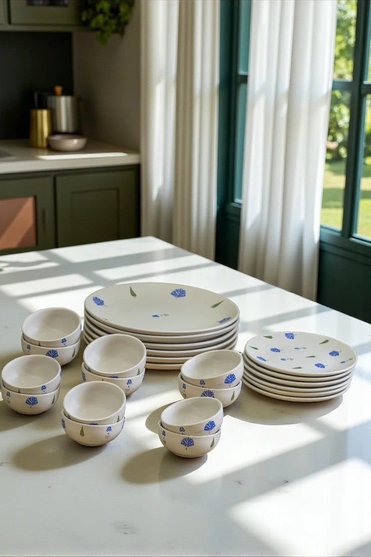 Solitude 24-Piece Ceramic Dinner Set, 6 Dinner Plates — handcrafted Indian ceramic dinner set