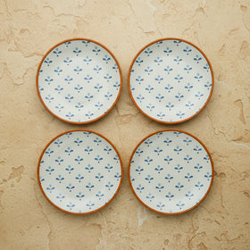 The Folklore Quarter Plate, 18cm — set of 4 flatlay in hand-placed cobalt blossom motif