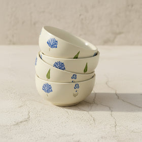 The Solitude Katori, 180ml — set of 4 hero stack with cobalt motif