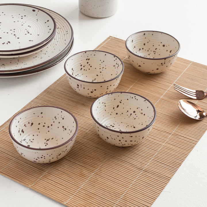 Artisan-made ivory speckled ceramic bowls, 180ml set of 4, lead-free and beautifully designed.