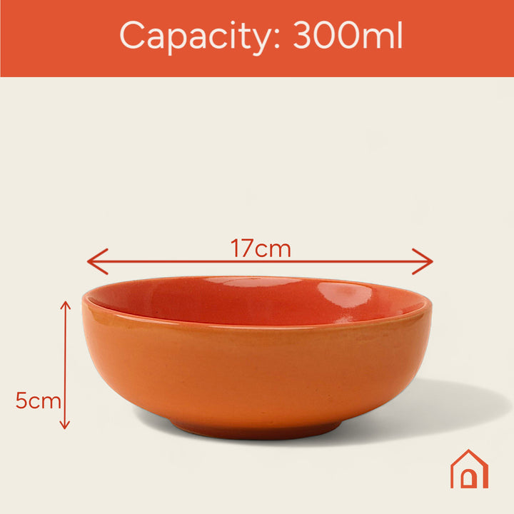 Elegant orange ceramic bowl, 300ml, bone ash-free and artisan-made for healthy home dining