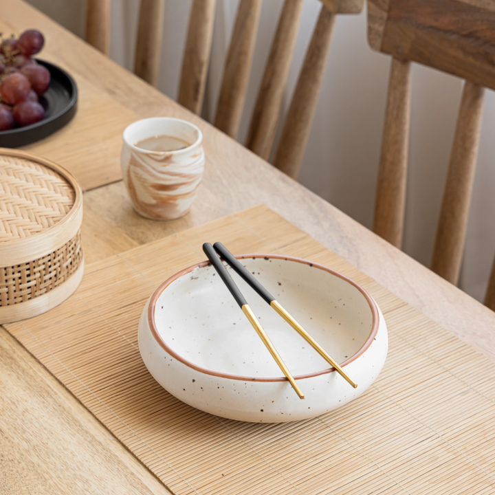 Stunning 500ml handmade ceramic bowl, beige with brown rim, food safe and stylishly designed.