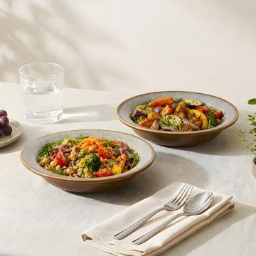Grove ceramic pasta plate, sage green speckled with a warm brown well