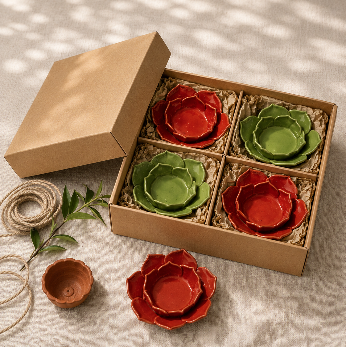 Set of Diyas ceramic available in different colors and shapes