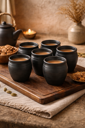Midnight Earth Kulhads Set of 6, 180 ml — handcrafted Indian ceramic kulhad