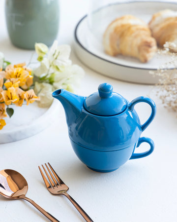 Blue Tea-Time Transformer Kettle — handcrafted Indian ceramic piece