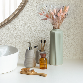 Ribbed Pistachio Silk Vase — handcrafted Indian ceramic vase