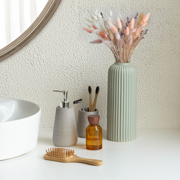 Ribbed Pistachio Silk Vase — handcrafted Indian ceramic vase