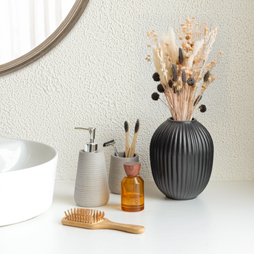 Ribbed Onyx Pearl Vase, handcrafted Indian ceramic vase