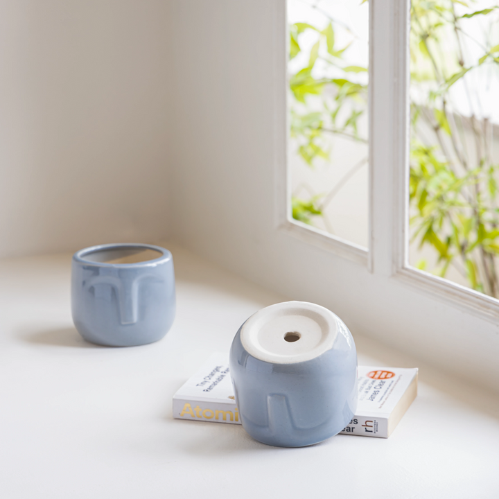 Add a touch of personality to your indoor space with our unique ceramic face plant pot, perfectly designed for small plants like aloe, succulents, or herbs