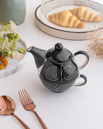 Black Tea-Time Transformer Kettle, handcrafted Indian ceramic piece