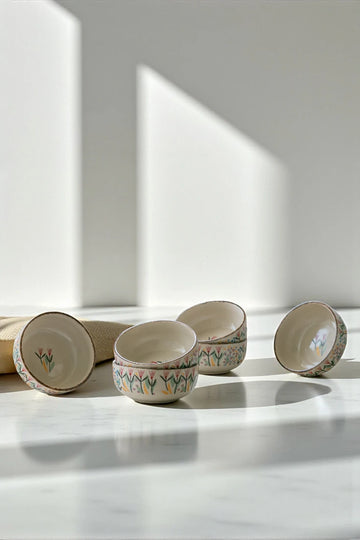 Pink Golden Dawn Bowl Set - 500ml, Set of 6 — handcrafted Indian ceramic bowl