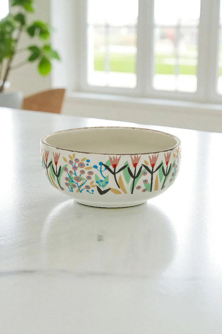 "Pink Dawn Bowl": 500ml luxury ceramic bowl online, adorned with pink flowers. Use its wide mouth to showcase small floral arrangements; shop this artisan dual-purpose bowl from Claymistry – both a serving dish and unique table centerpiece.
