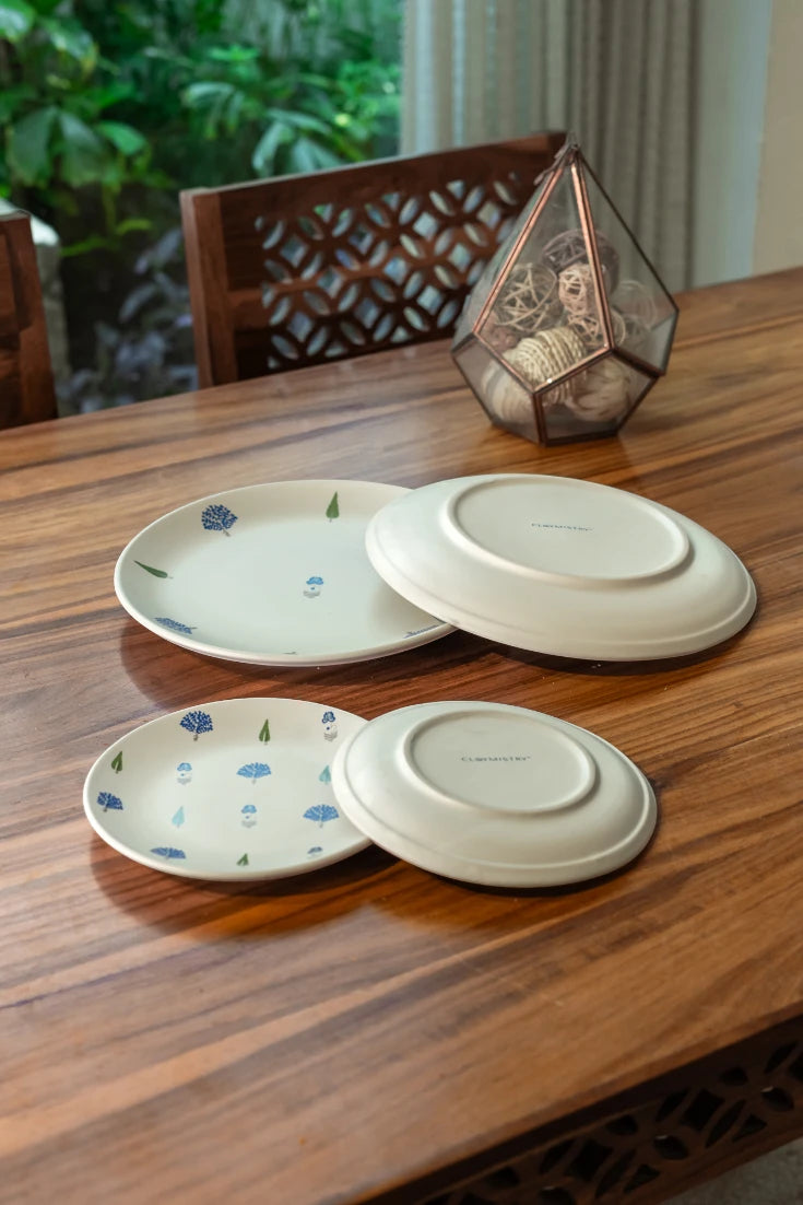 Solitude 24-Piece Ceramic Dinner Set, 6 Dinner Plates, top view showing matte reactive glaze