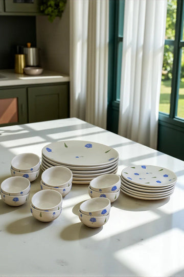 Solitude 24-Piece Ceramic Dinner Set, 6 Dinner Plates — handcrafted Indian ceramic dinner set