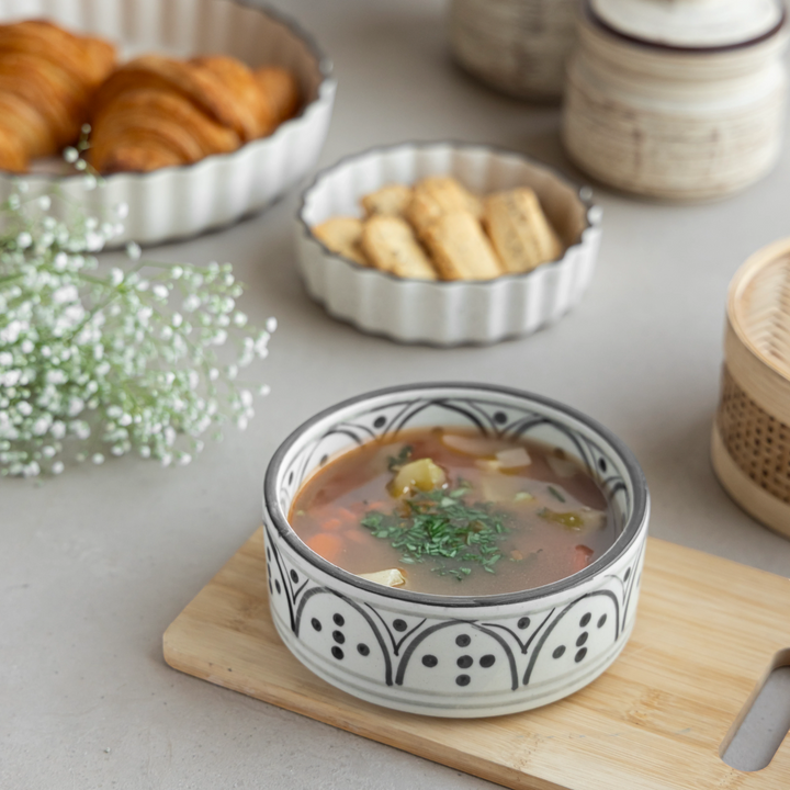 600ml artisanal multicolour ceramic bowl, bone ash-free and stylish for ethical home dining.