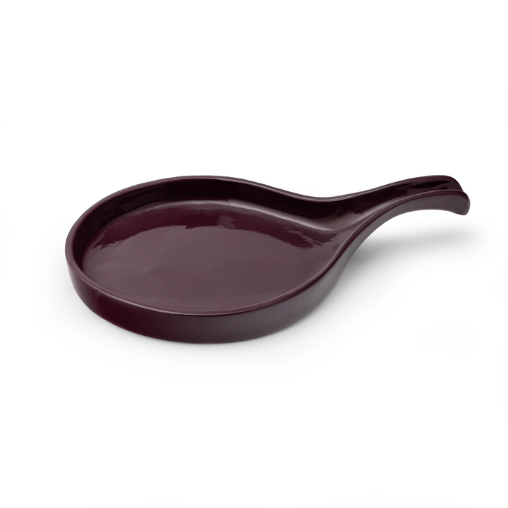 Handmade artisanal purple platter with raised edges, durable and beautifully finished.