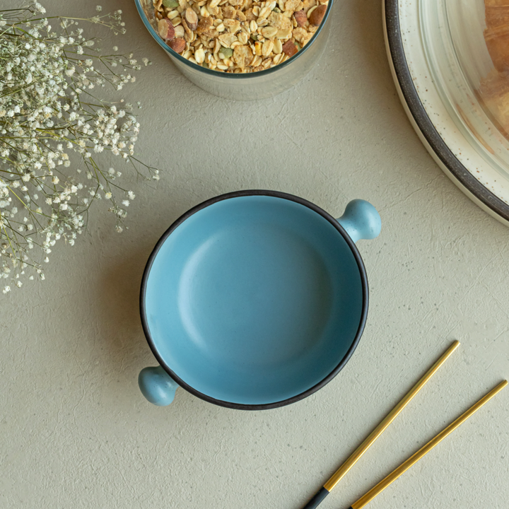 Beautiful deep sea blue ceramic bowl set, 280ml, handmade, non-toxic and microwave friendly