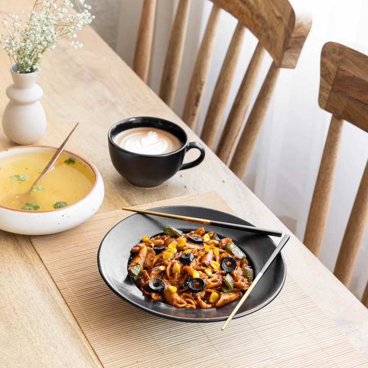 Handmade black ceramic pasta bowl 200ml, glazed, non-toxic, lead-free and artisan-crafted.