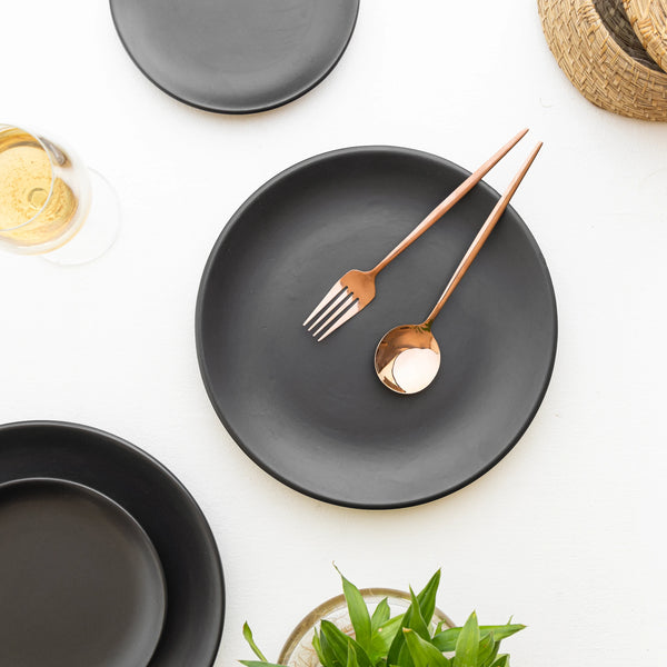 Handmade ceramic dinner plate with deep glazed finish, Lead-free ceramic plate in elegant black