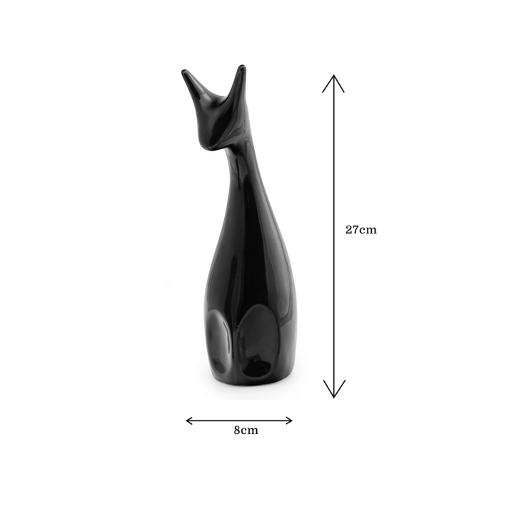 black ceramic figurine deer shaped, with dimension