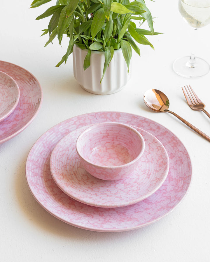 Handmade blush pink dinner set with plates and bowl, non-toxic and perfect for fine dining.