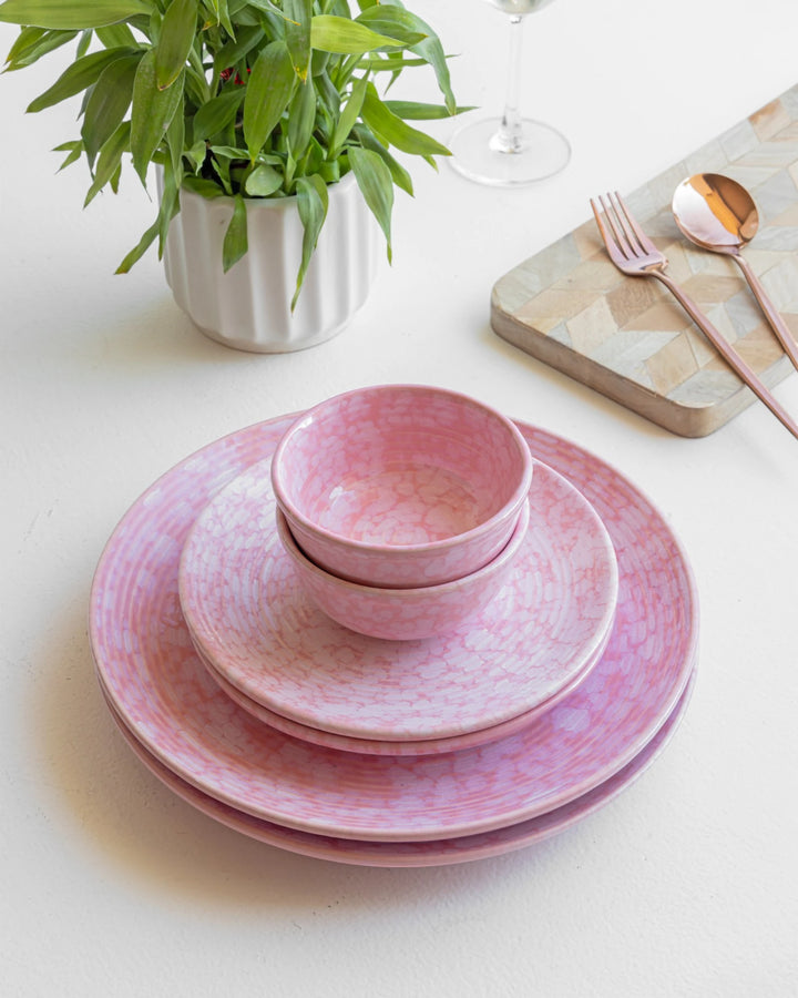 Beautiful blush pink ceramic plate and bowl set, glazed and 100% non-toxic for safe meals.