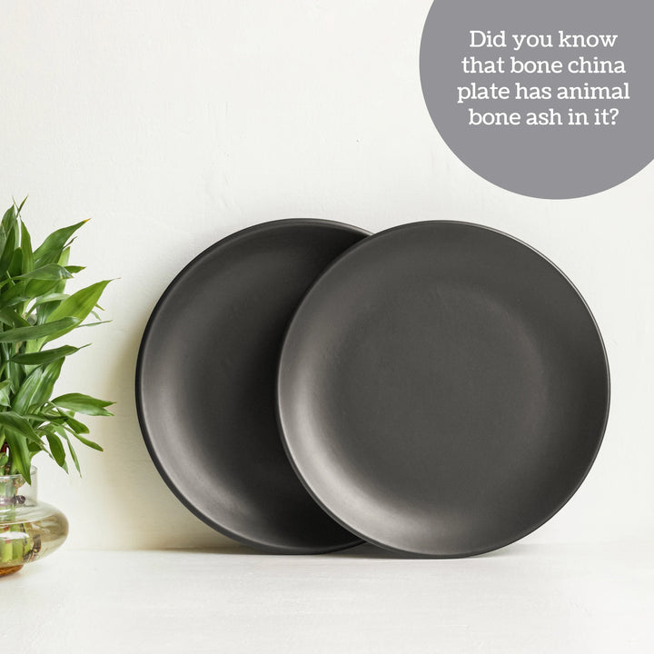Bone ash-free handmade ceramic dinner plate in sleek black glaze, microwave and dishwasher safe