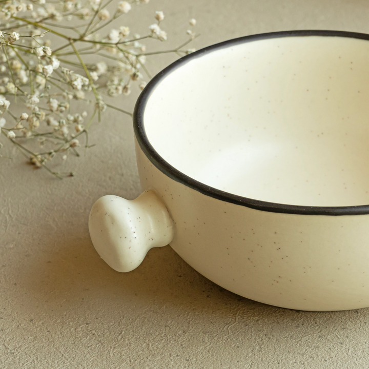 Bone ash-free ceramic serving bowls, ivory round design, 280ml, stylish, glazed and dishwasher safe.