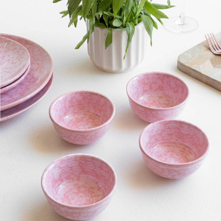 180ml round pink ceramic bowls, artisan handmade and bone ash-free with elegant safe design