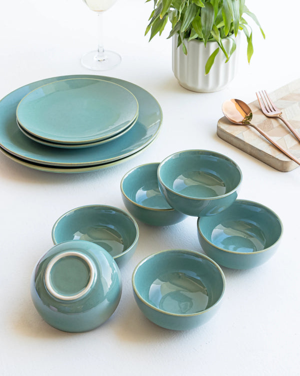 Elegant seafoam green ceramic bowls, 180ml each, handmade, dishwasher safe and bone ash-free.