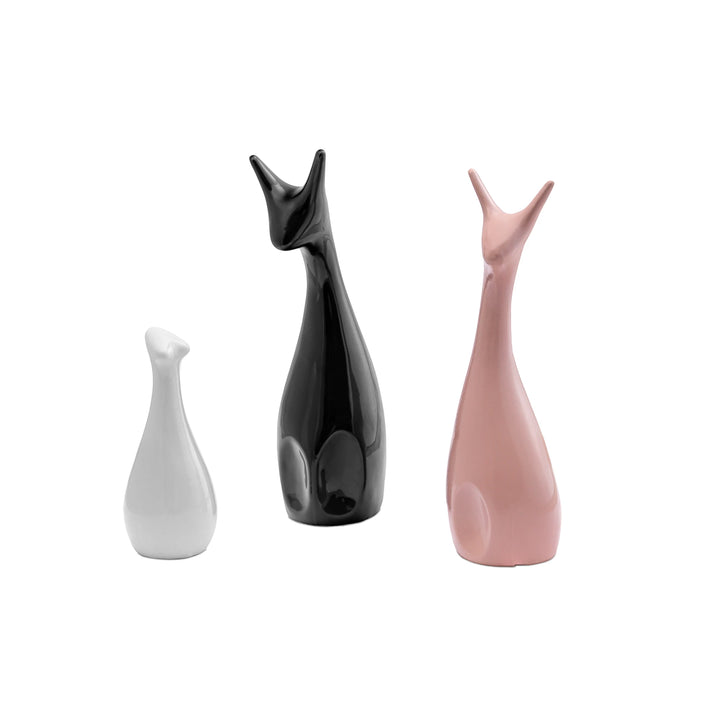 Decorative ceramic deer family in pink, black, and white, perfect for bedroom, living room or office decor.