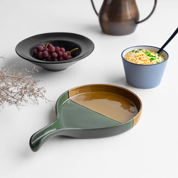 Green Forest & Gold Platter — handcrafted Indian ceramic platter