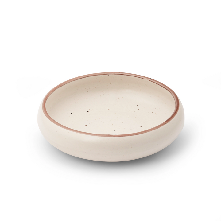 Durable and pretty beige ceramic bowl with brown rim, 500ml, artisan made and toxin-free.
