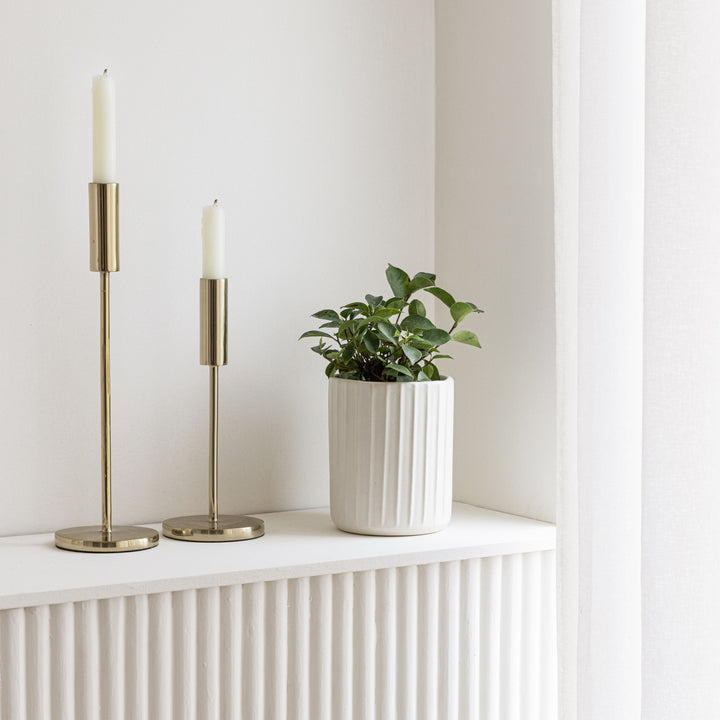 Durable and lightweight chalk white ceramic planter, perfect for indoor air-purifying greenery.