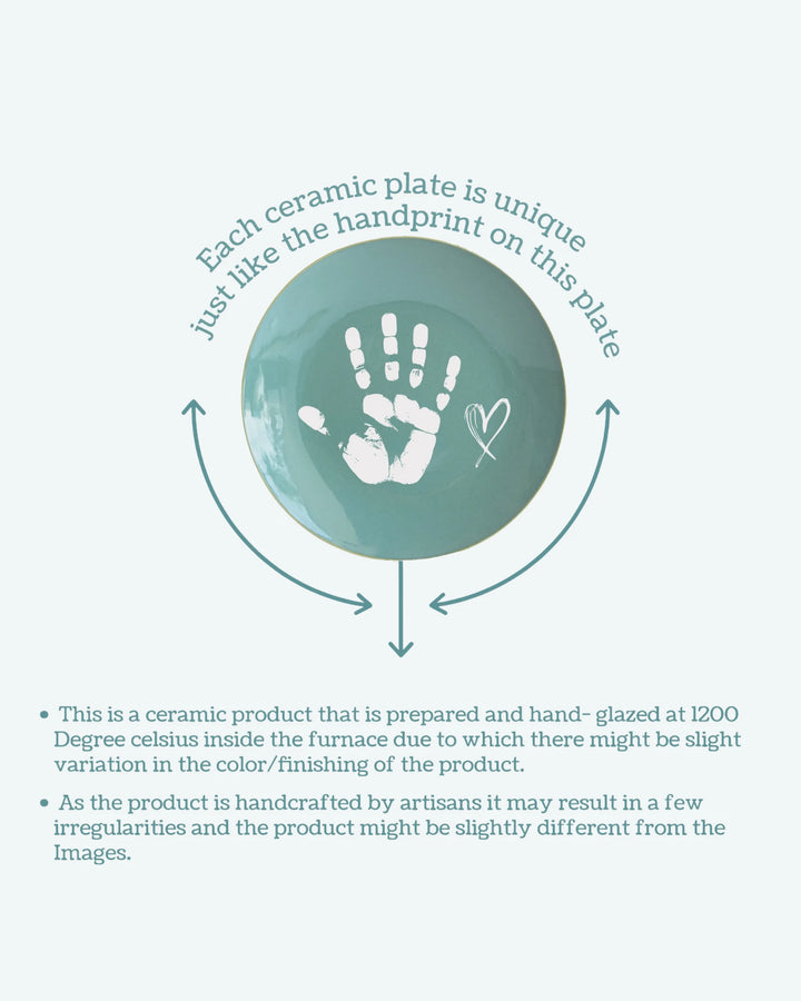 Each ceramic plate is unique, just like the hand print on this plate