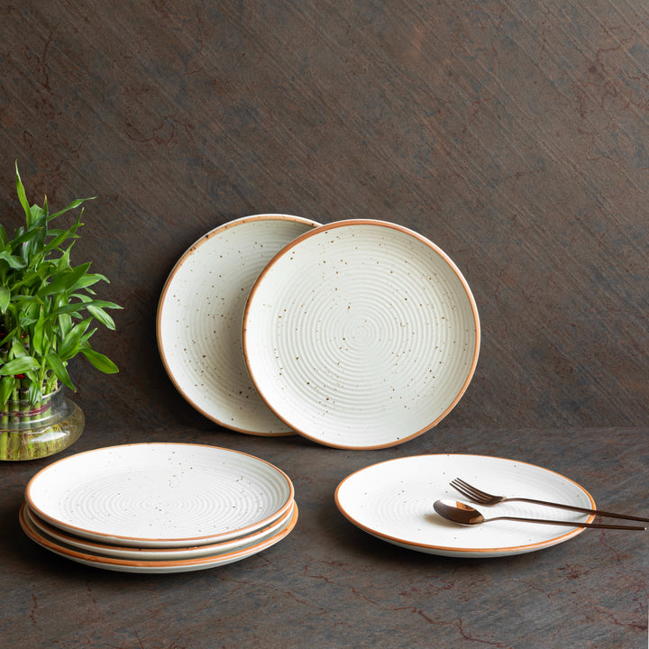Durable ceramic quarter plate with sand glaze and speckles, lead-free and designed for beauty