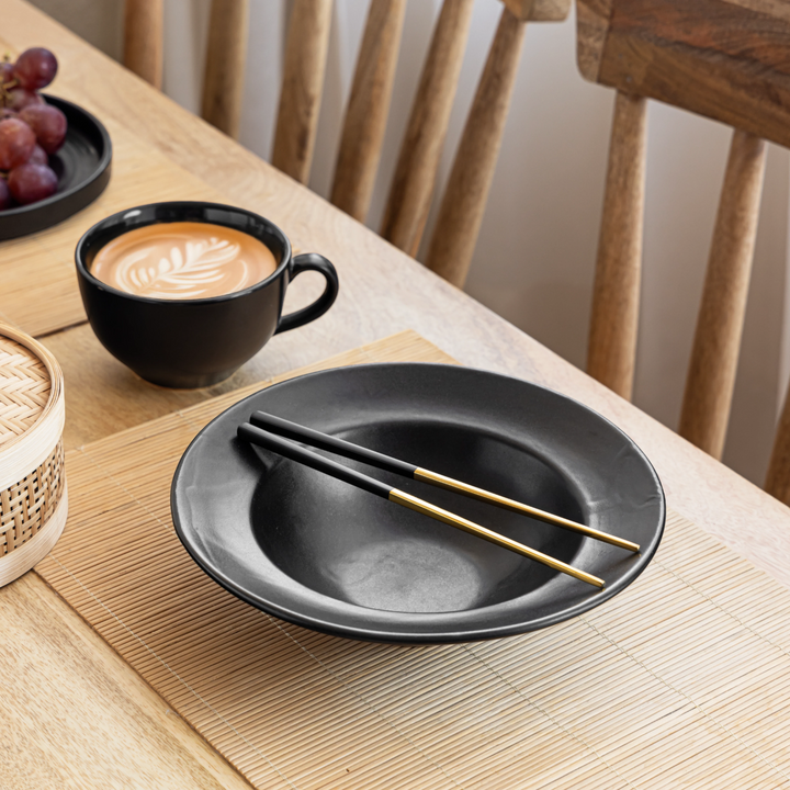 Beautiful black glazed ceramic bowl 200ml, microwave safe and designed for stylish dining.