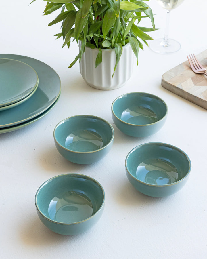 Glazed 180ml round ceramic bowls, set of 4, handmade in seafoam green, sustainable and elegant