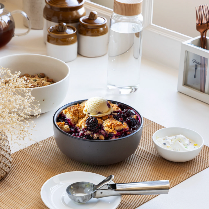 Pretty 1L grey ceramic bowl with silver rim, beautifully glazed, handcrafted and toxin-free diningware.