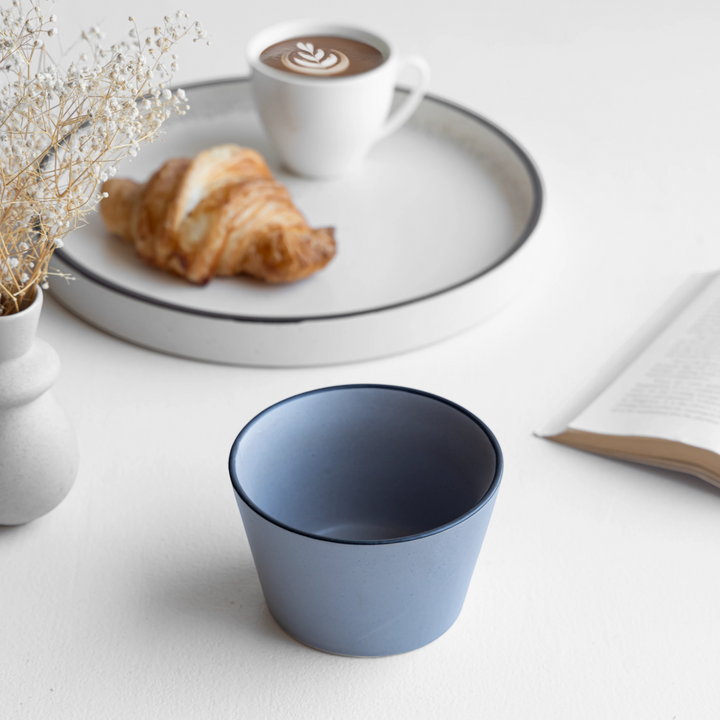 450ml ceramic soup bowl in blue, handmade, non-toxic, durable and microwave-safe design.