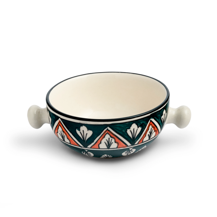 Handmade ceramic bowls with multicolor pattern, 280ml, safe, glazed, and microwave friendly