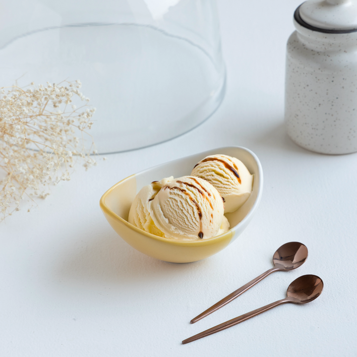 Handmade 260ml yellow and white ceramic ice cream bowl, lead-free and beautifully glazed.