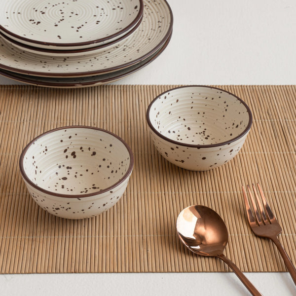 Handmade ivory sand ceramic bowls 180ml with speckled glaze, non-toxic and microwave safe.