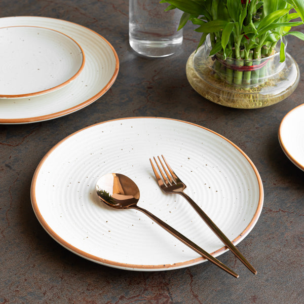 Ivory ceramic plate handmade by artisans with speckled finish, Non-toxic ceramic plate 