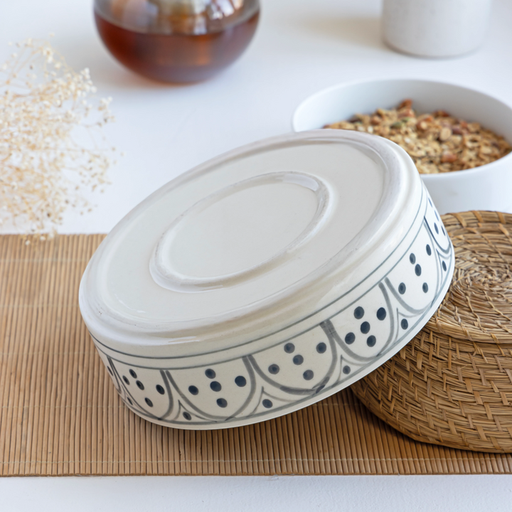 Large 2-litre ivory ceramic serving bowl, nontoxic and handmade, dishwasher safe too.