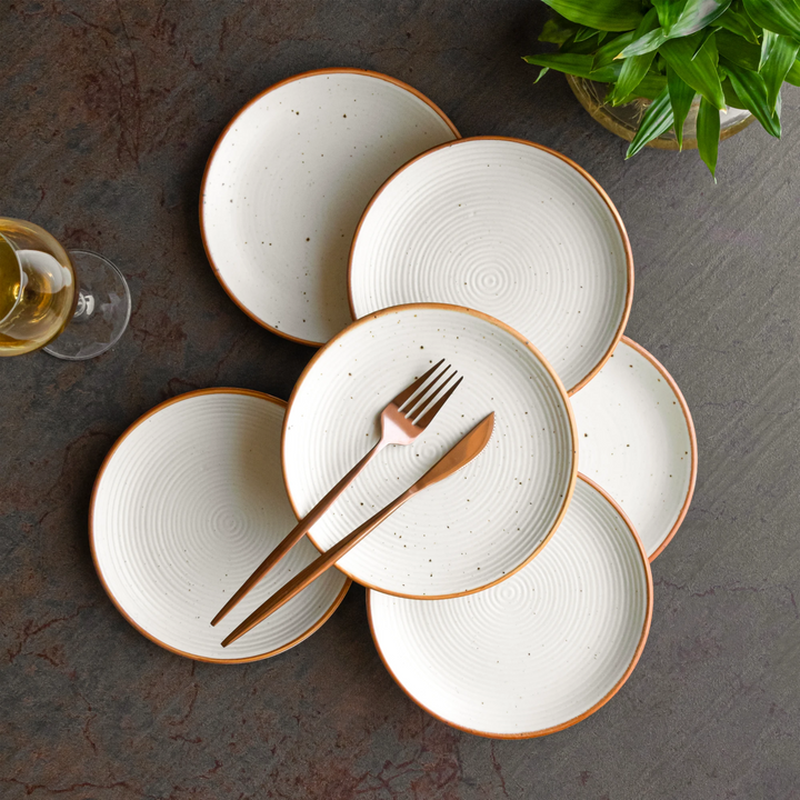 Lead-free sand speckled ceramic quarter plate, with a smooth glazed fine finish