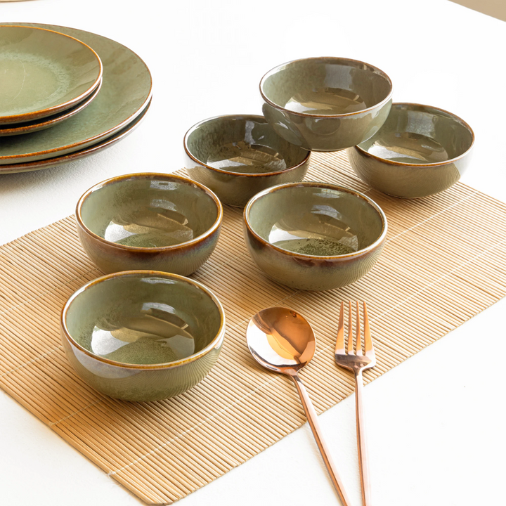 Lead-free olive ceramic bowl, artisan-crafted, safe for daily use, and beautifully glazed with car