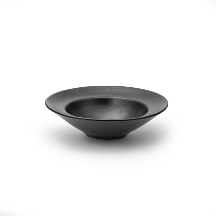 Luxury black ceramic pasta bowl 200ml, glazed and handmade, safe and beautiful for everyday dining.
