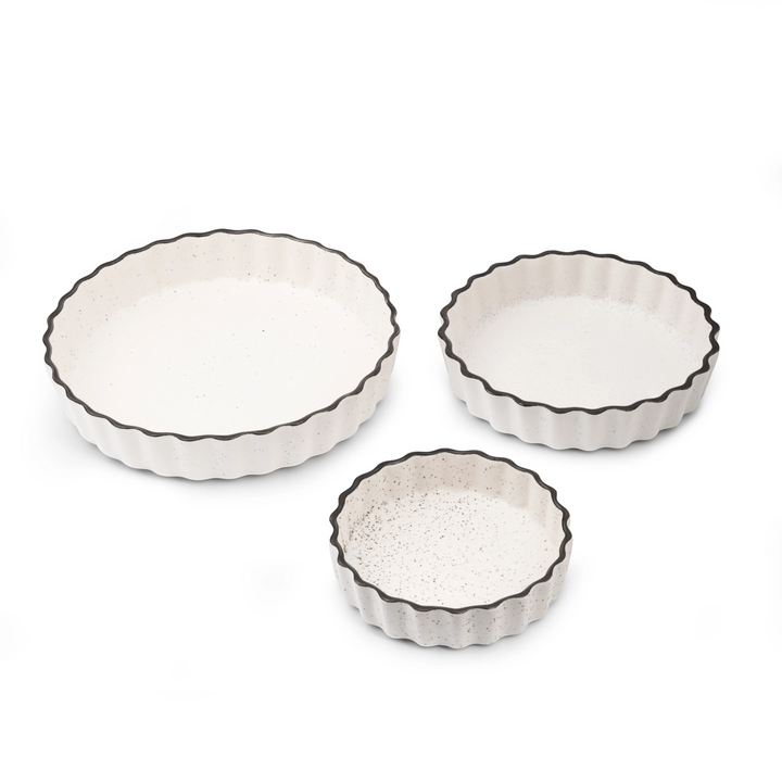Microwave safe white speckled trays, handmade and bone ash-free for beautiful home dining setup.